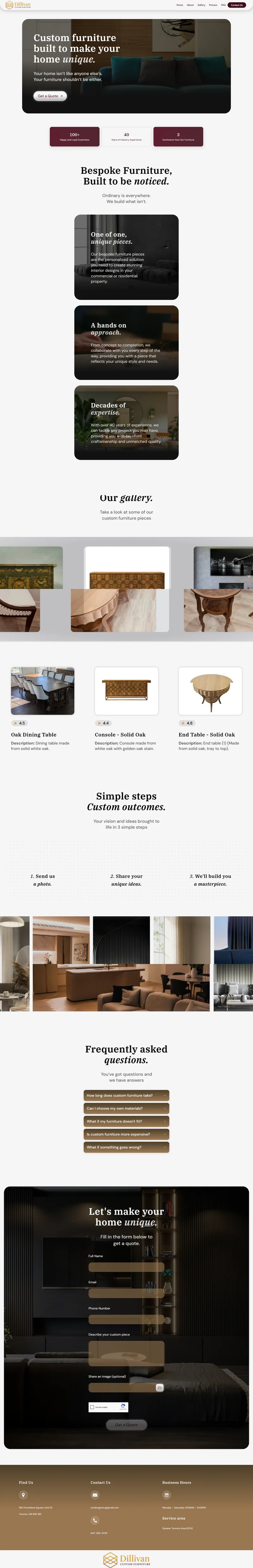 Dillivan Custom Furniture website screenshot